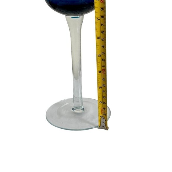 Unique Broken Pattern, Hand-Blown Deep Blue Glass Candle Holder 11.5" Tall - Picture 9 of 13